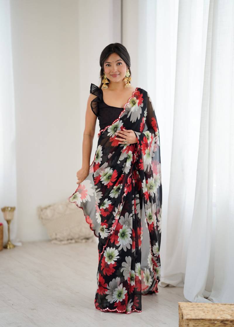 Bt 3146 Beautiful Georgette Flower Printed Saree Collection