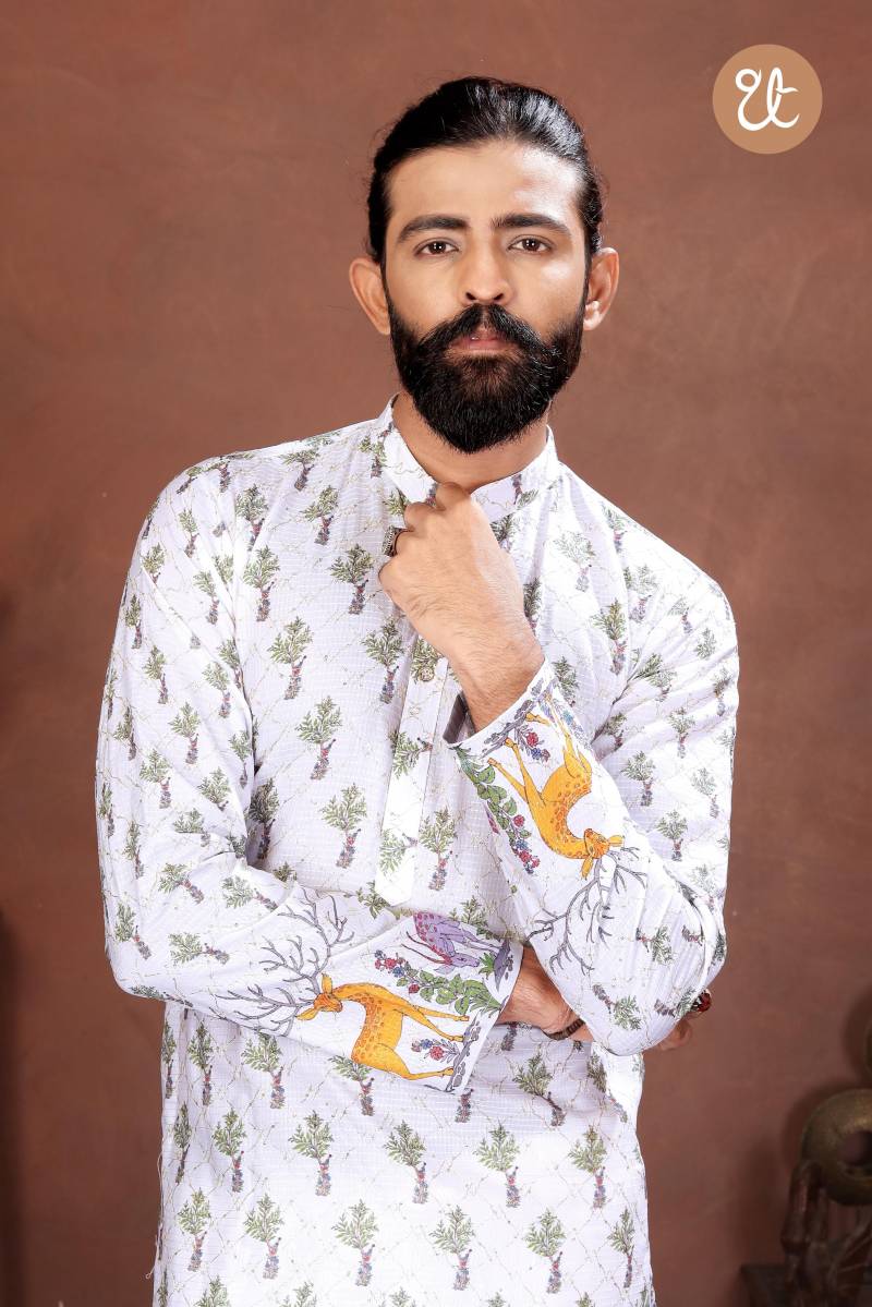 Th Aavyaar Vol 2 Muslin Cotton Embroidery Work Mens Kurta Payjama