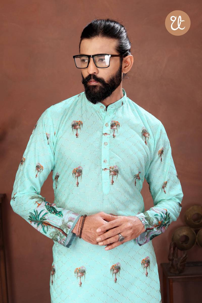 Th Aavyaar Vol 2 Muslin Cotton Embroidery Work Mens Kurta Payjama