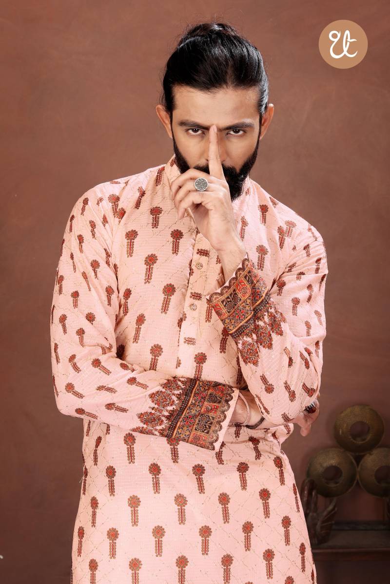 Th Aavyaar Vol 2 Muslin Cotton Embroidery Work Mens Kurta Payjama
