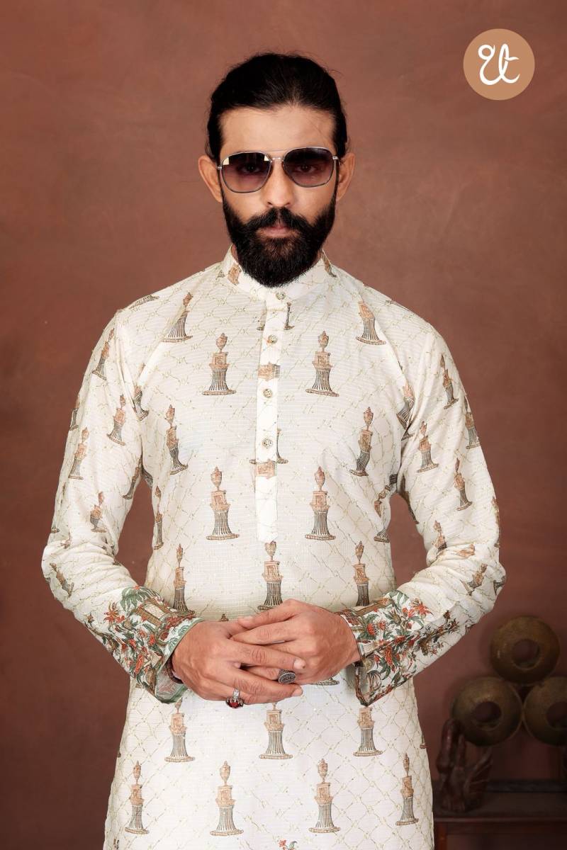Th Aavyaar Vol 2 Muslin Cotton Embroidery Work Mens Kurta Payjama