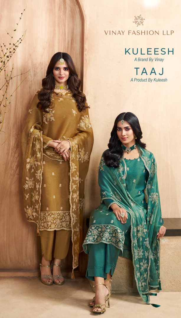 Vinay Kuleesh Taaj Gold Silk Embroidered Work Designer Salwar Kameez