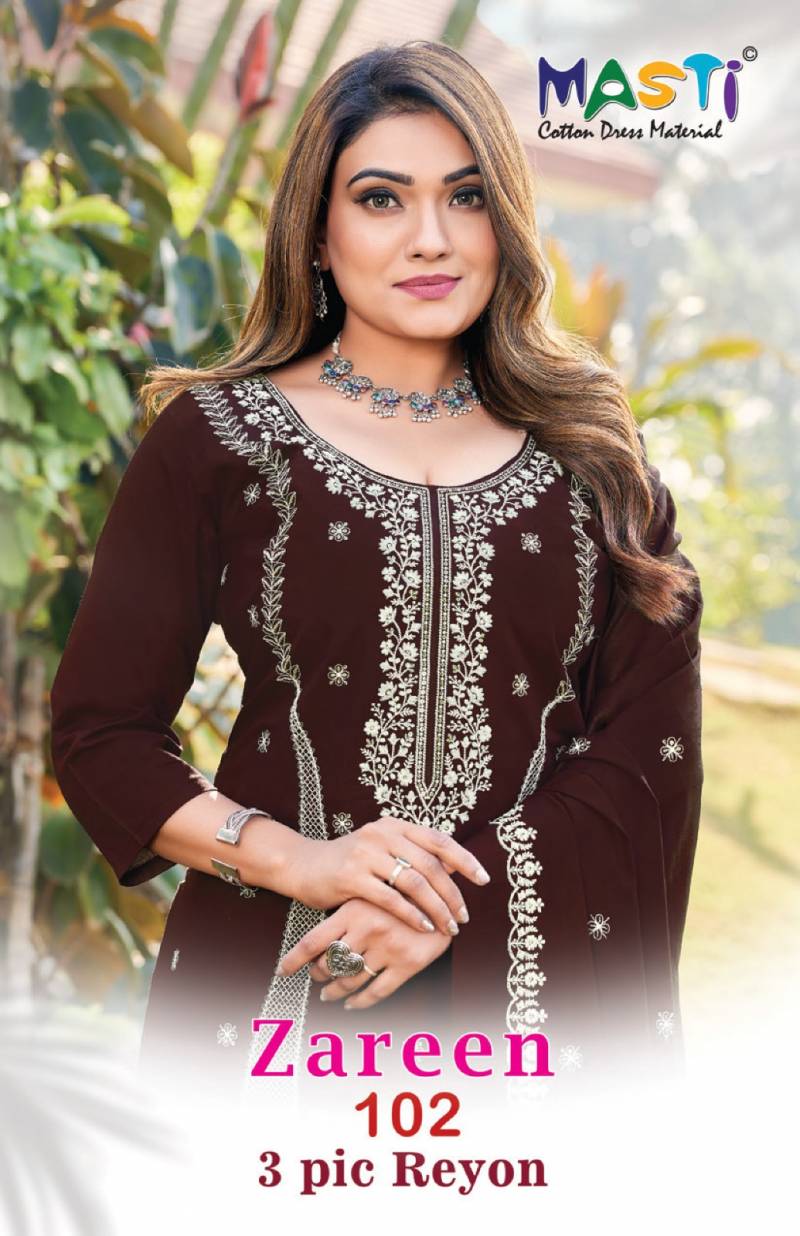 Masti Zareen 102 Rayon With Work Dress Material Collection