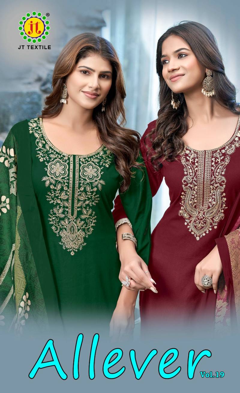 Jt Allever Vol 19 Rayon Embroidery Work Designer Dress Material