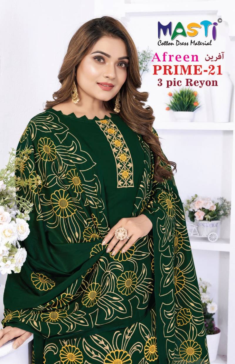 Masti Afreen Prime Vol 21 Rayon With Work Dress Material Collection