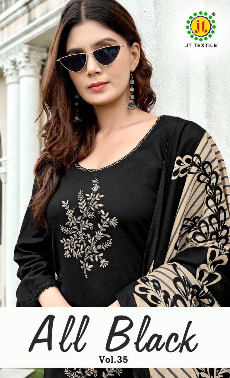 Jt All Black Vol 35 Rayon Sequence Embroidery Work Dress Material