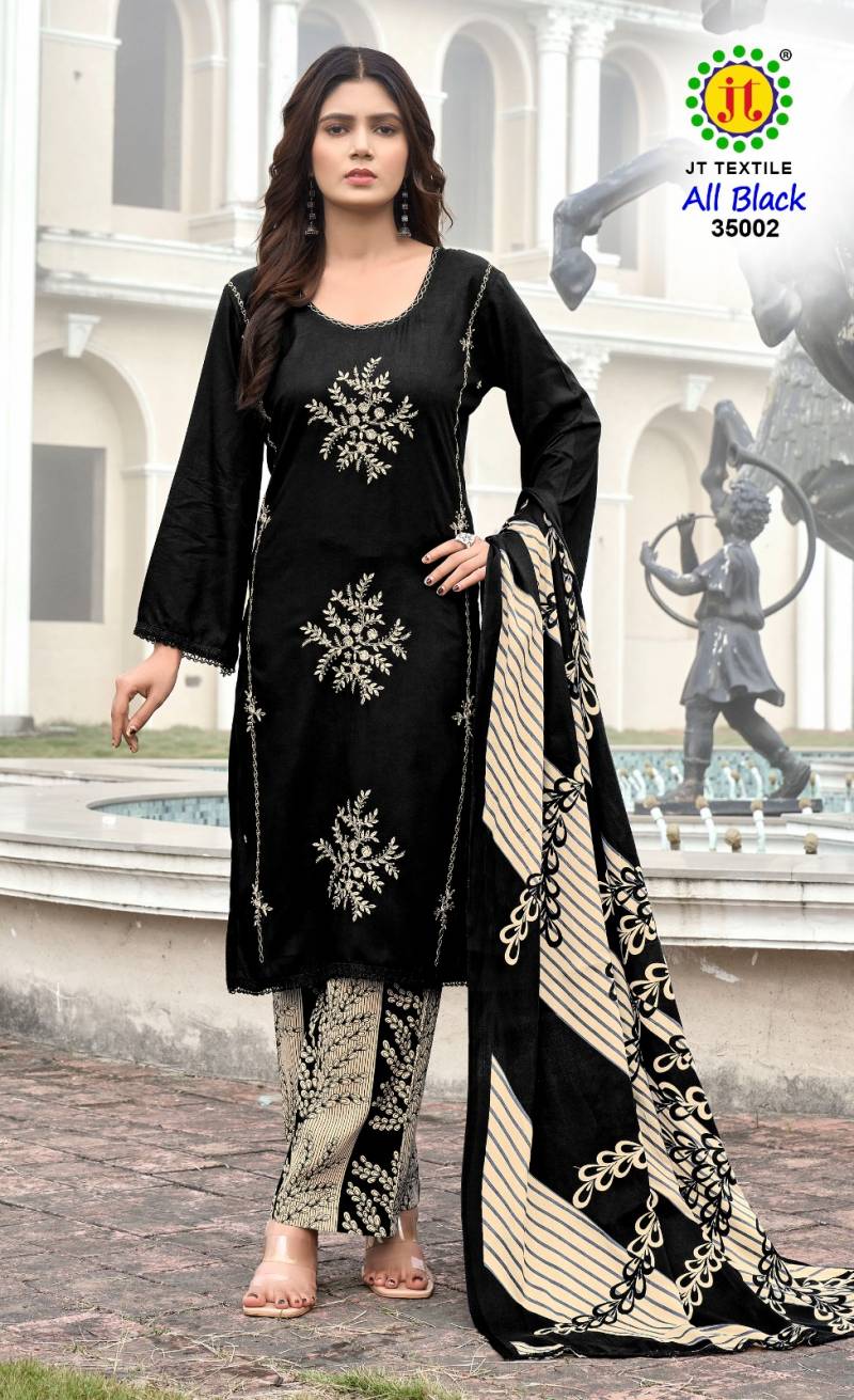 Jt All Black Vol 35 Rayon Sequence Embroidery Work Dress Material