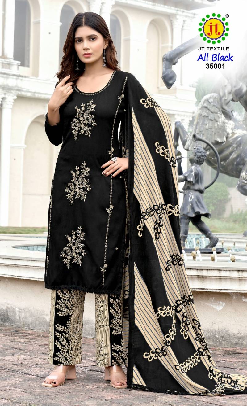 Jt All Black Vol 35 Rayon Sequence Embroidery Work Dress Material