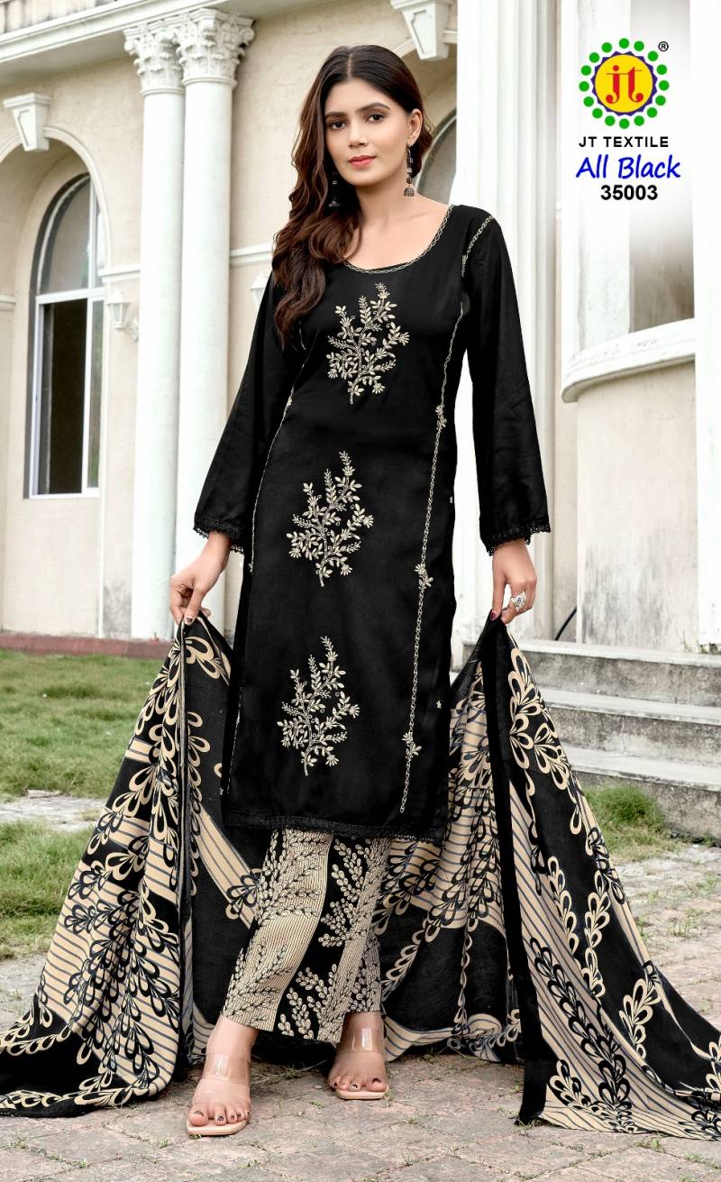 Jt All Black Vol 35 Rayon Sequence Embroidery Work Dress Material