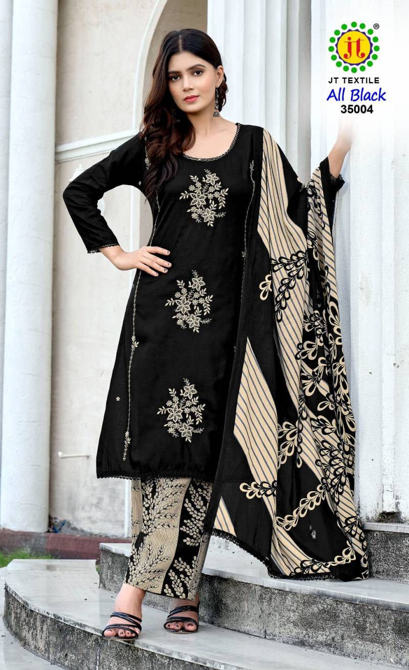Jt All Black Vol 35 Rayon Sequence Embroidery Work Dress Material
