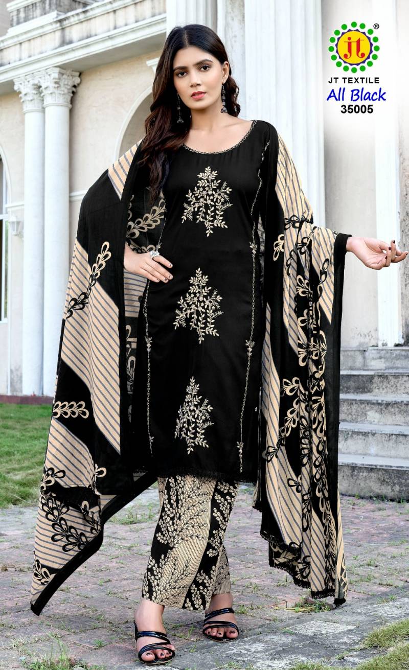 Jt All Black Vol 35 Rayon Sequence Embroidery Work Dress Material