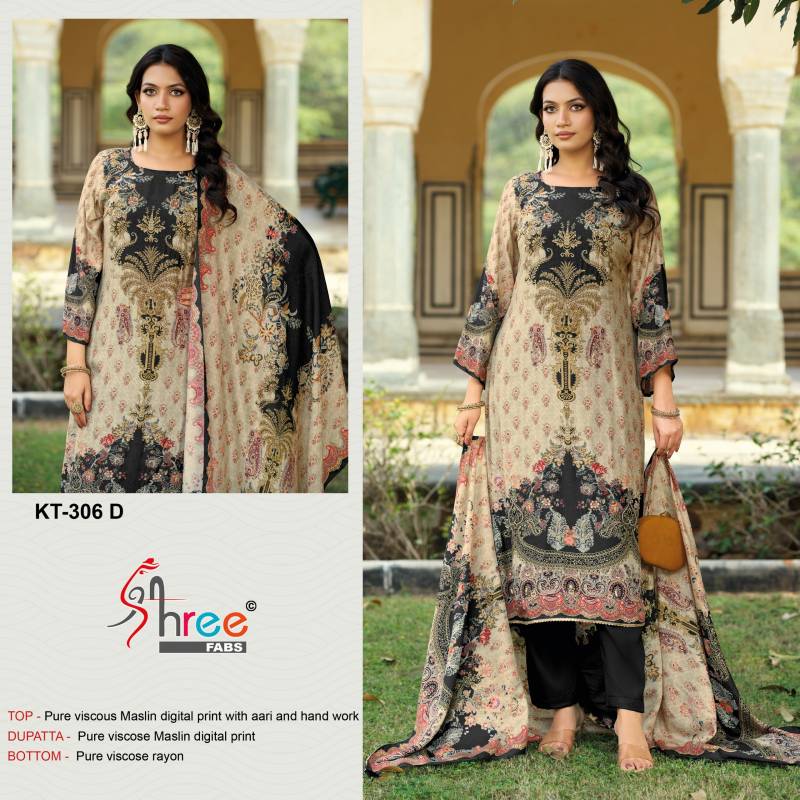 Shree Kt 306 Viscose Maslin Digital Printed With Work Salwar Kameez
