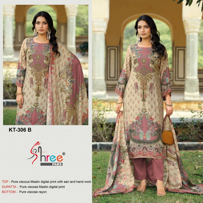 Shree Kt 306 Viscose Maslin Digital Printed With Work Salwar Kameez