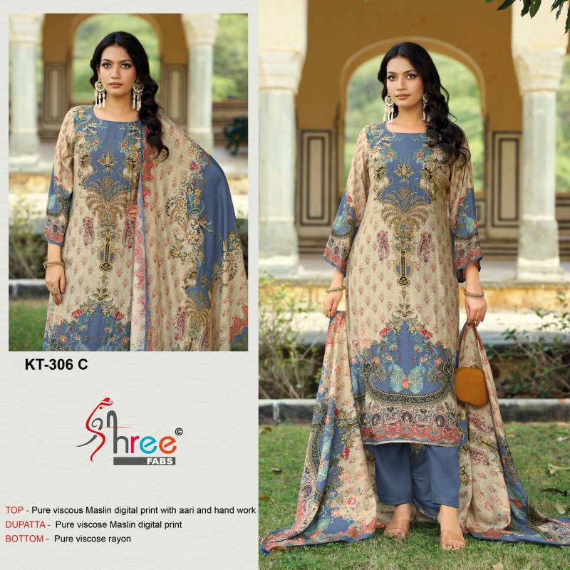 Shree Kt 306 Viscose Maslin Digital Printed With Work Salwar Kameez