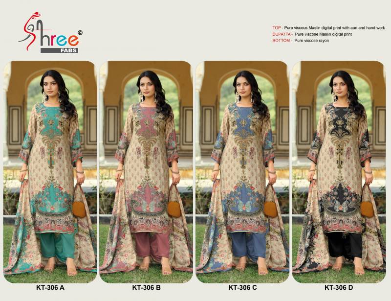 Shree Kt 306 Viscose Maslin Digital Printed With Work Salwar Kameez