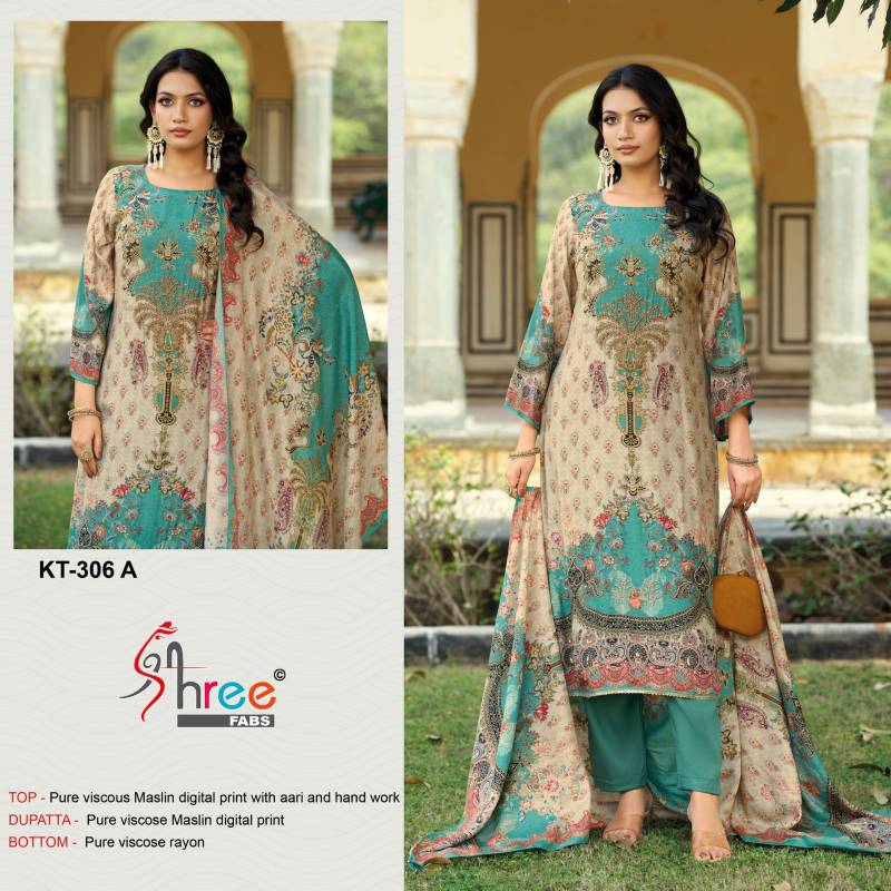 Shree Kt 306 Viscose Maslin Digital Printed With Work Salwar Kameez