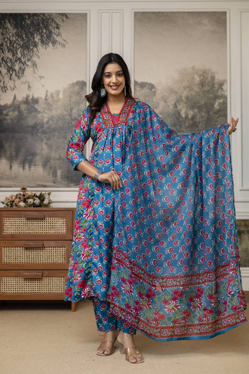 Dhuruhi 01 Cotton Embroidered Stylish Kurti Pant And Dupatta Collection