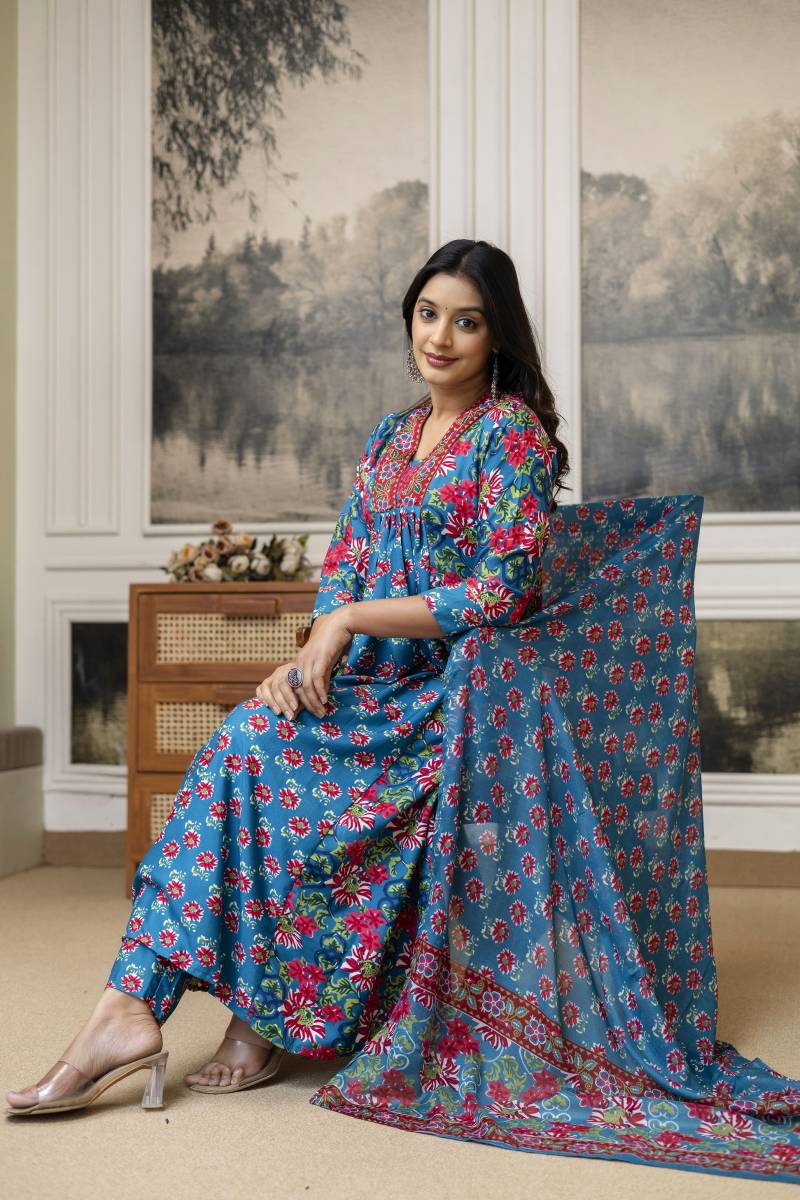 Dhuruhi 01 Cotton Embroidered Stylish Kurti Pant And Dupatta Collection