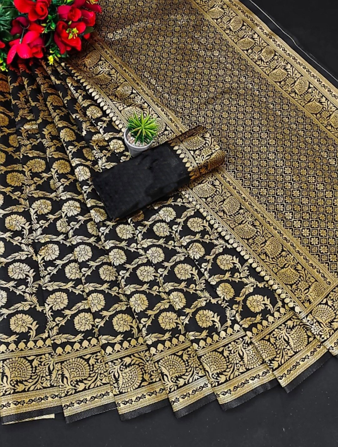 SF 02 Soft Lichi Silk Jacquard Work All Over Saree