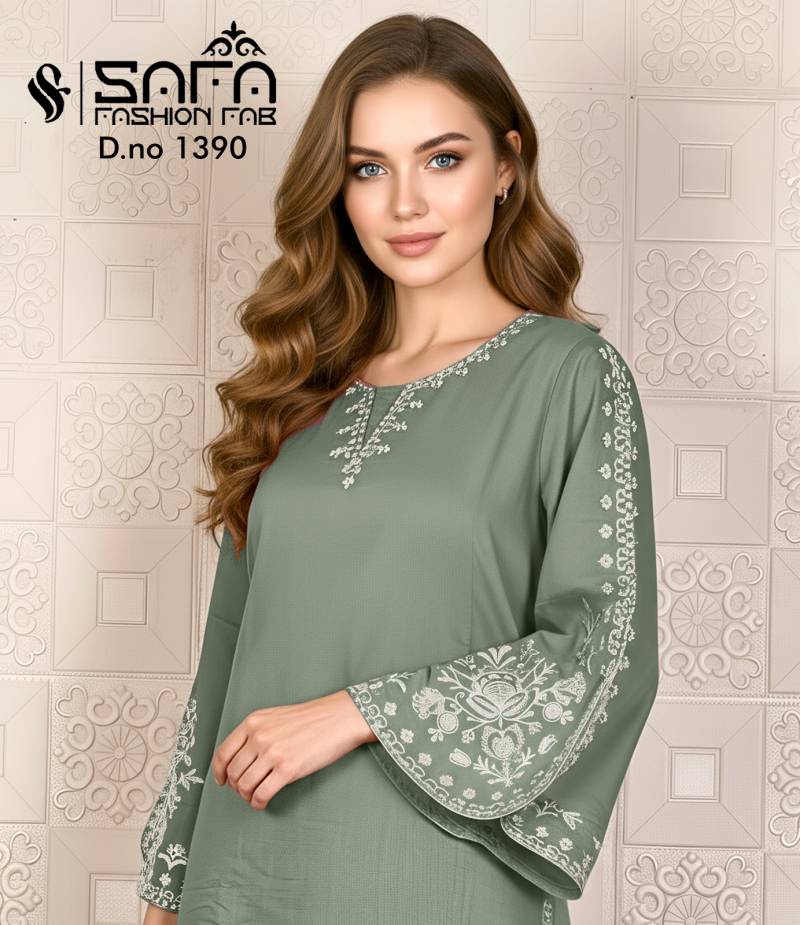 Safa Fashion Fab 1390 Soft Embroidered Tunic Top Bottom And Dupatta
