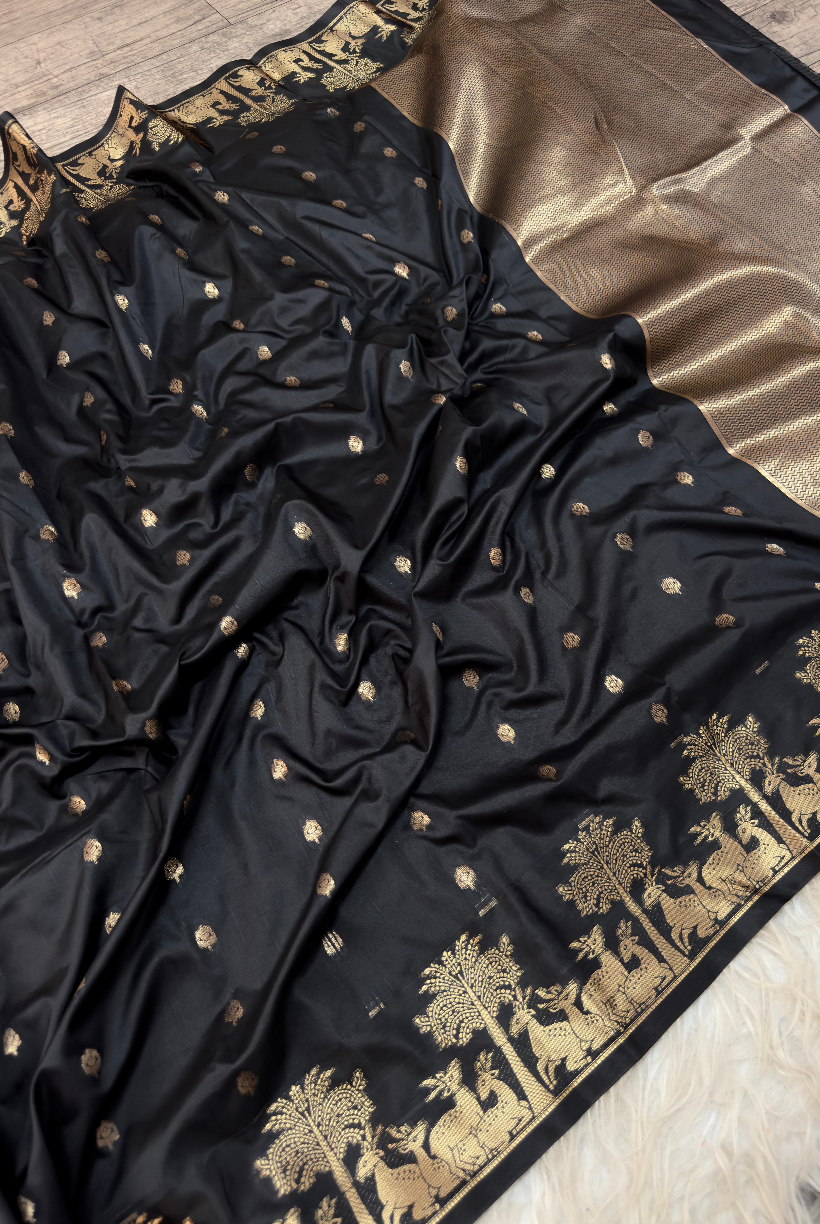 SF 03 Mysore Silk Zari Border And Butta Work Saree