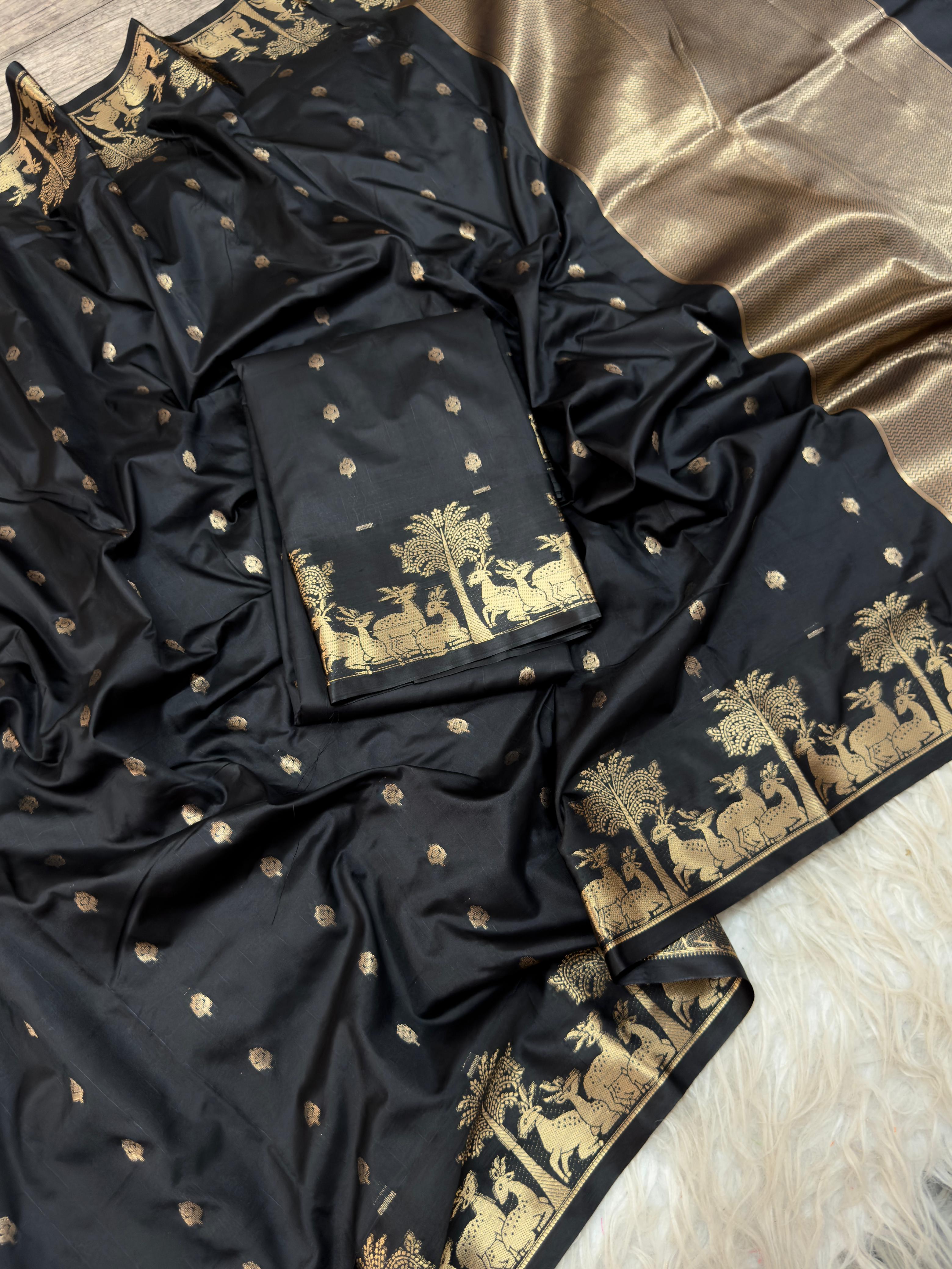 SF 03 Mysore Silk Zari Border And Butta Work Saree