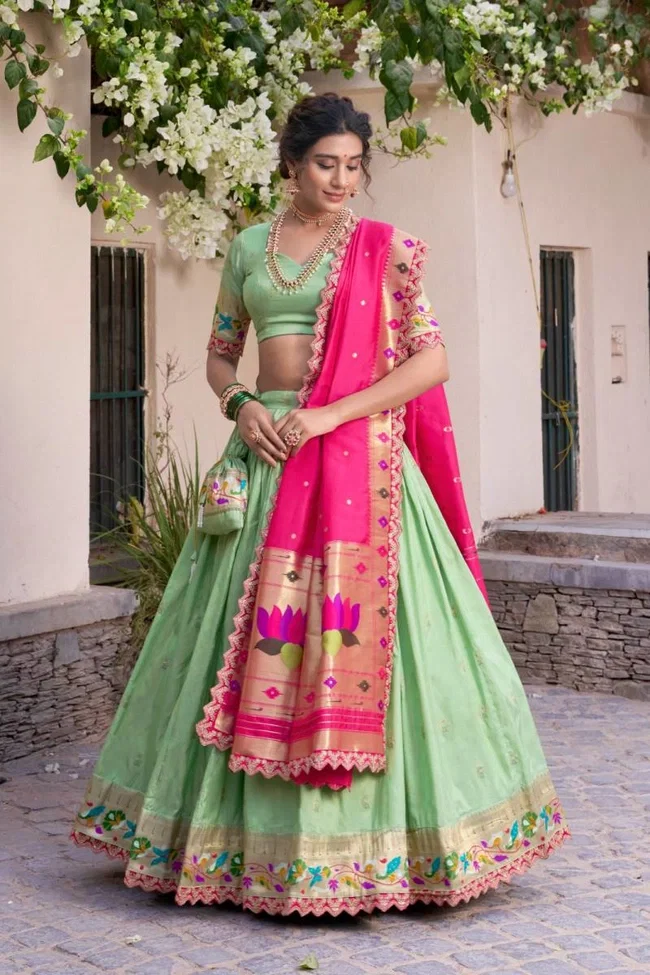 Lekha Yf 2014 Paithani SIlk Zari Worked Beautiful Lehenga Choli Collection