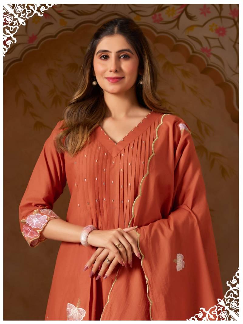 Alinee Anaya Mal Mal Cotton Embroidery Work Kurti Pant And Dupatta