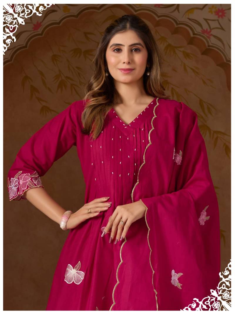 Alinee Anaya Mal Mal Cotton Embroidery Work Kurti Pant And Dupatta