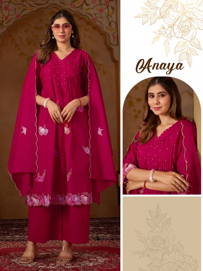 Alinee Anaya Mal Mal Cotton Embroidery Work Kurti Pant And Dupatta