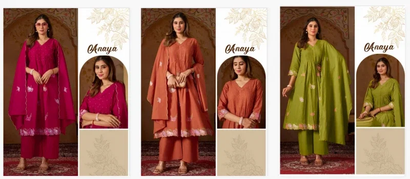 Alinee Anaya Mal Mal Cotton Embroidery Work Kurti Pant And Dupatta