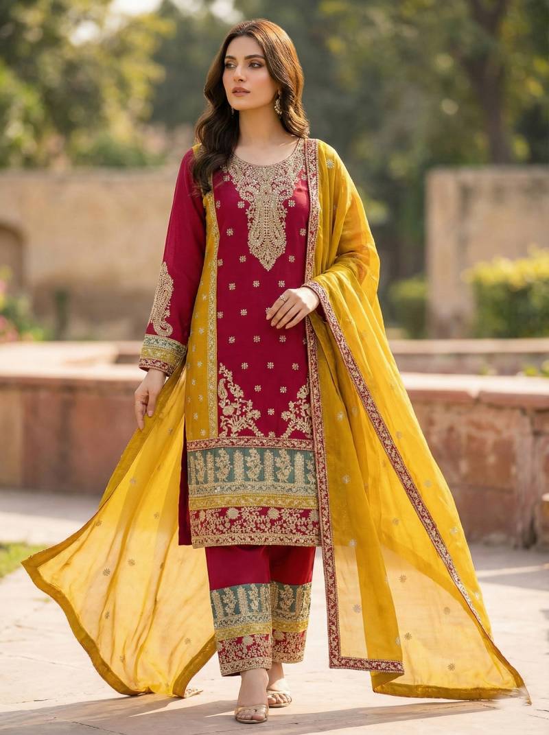 Kb 3306 Super Hit Chinon Embroidery Sequins Worked Designer Salwar Kameez