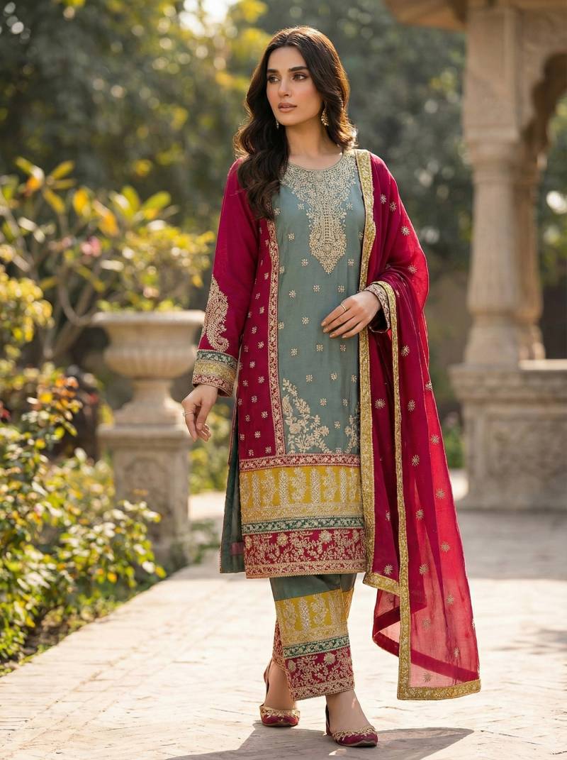 Kb 3306 Super Hit Chinon Embroidery Sequins Worked Designer Salwar Kameez