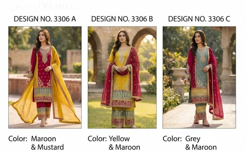 Kb 3306 Super Hit Chinon Embroidery Sequins Worked Designer Salwar Kameez