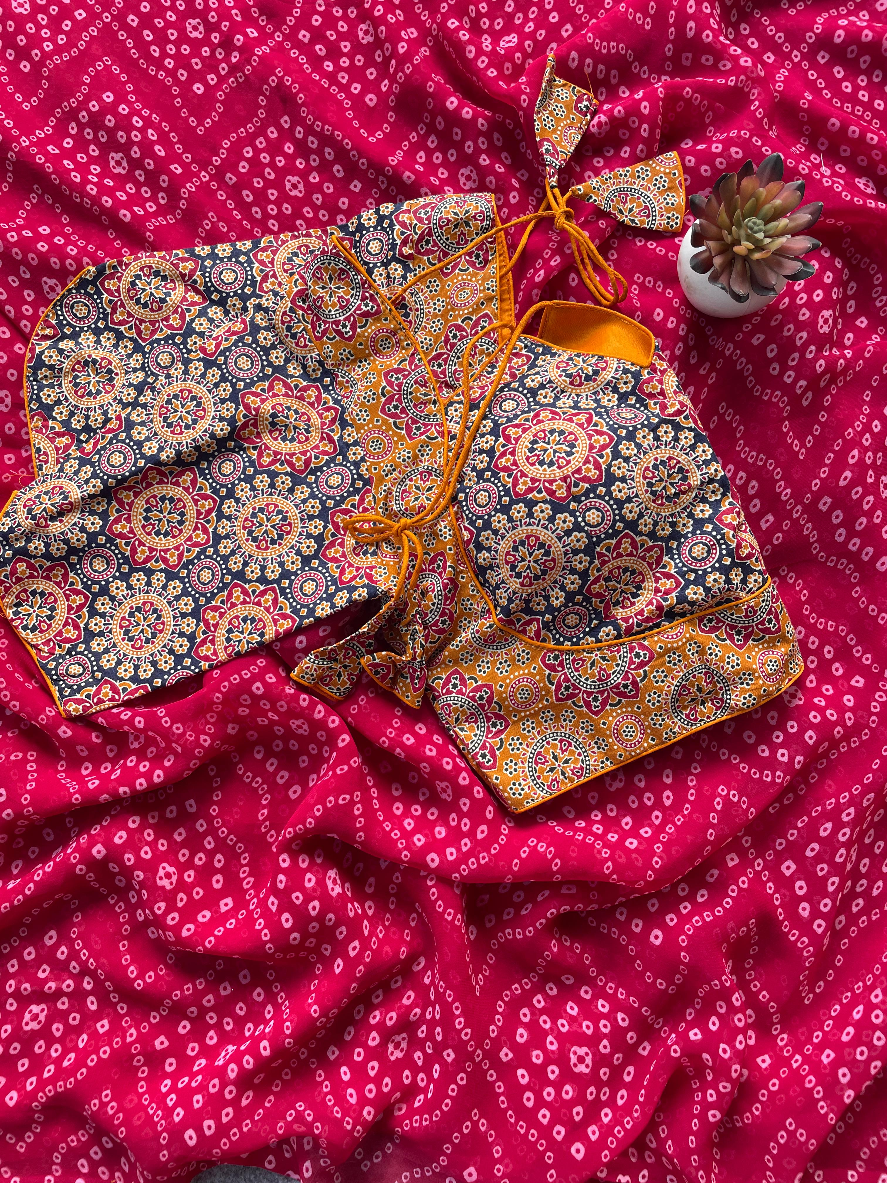 lekha CF 205 Bandhani Weightless Saree With Readymade Ajrakh Blouse