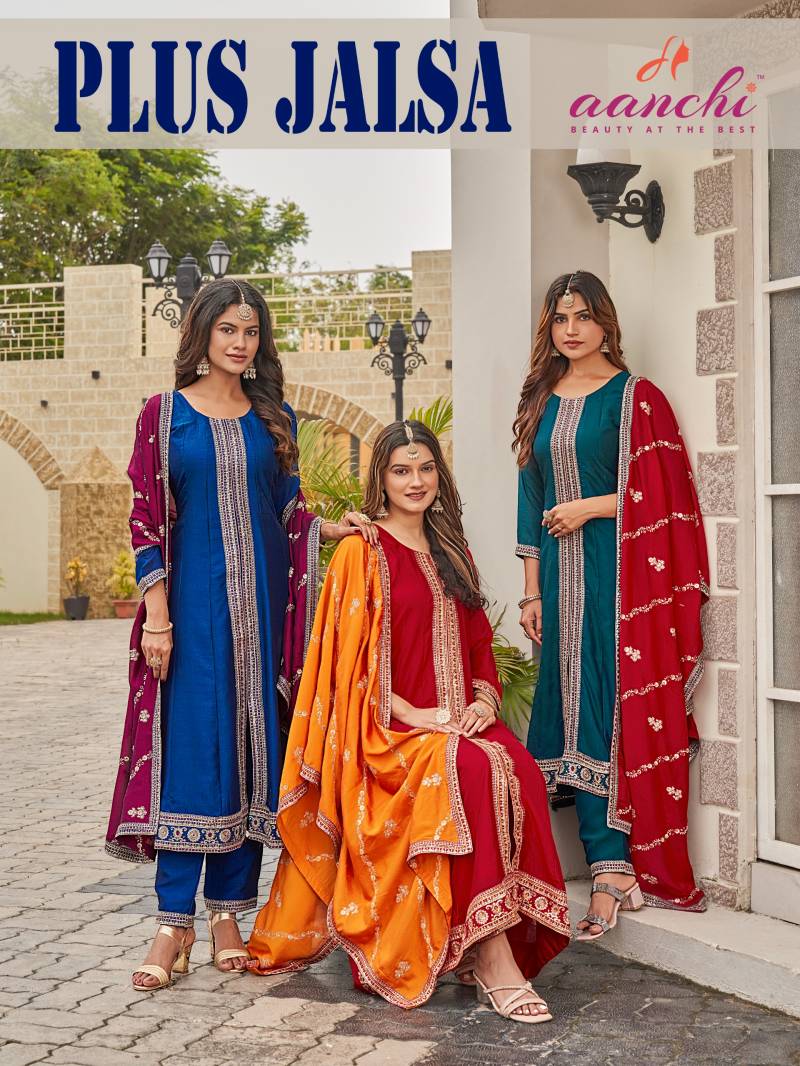 Aanchi Plus Jalsa Vichitra Silk Casual Wear Kurti Pant And Dupatta