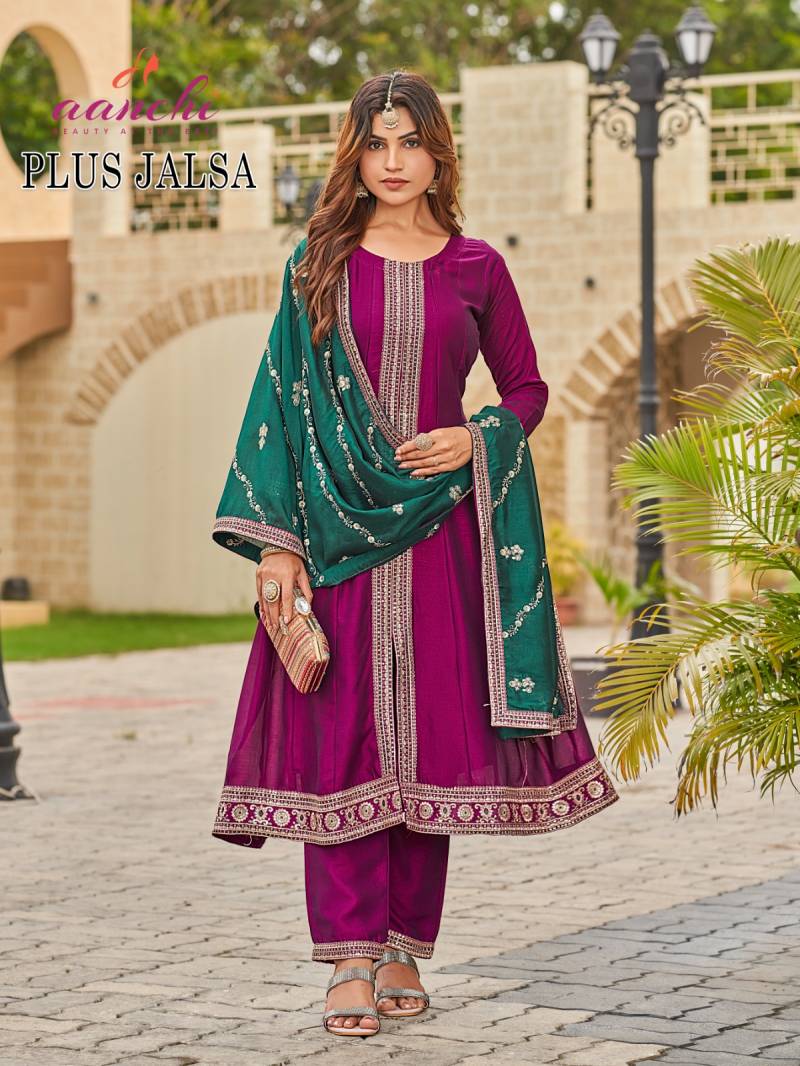 Aanchi Plus Jalsa Vichitra Silk Casual Wear Kurti Pant And Dupatta