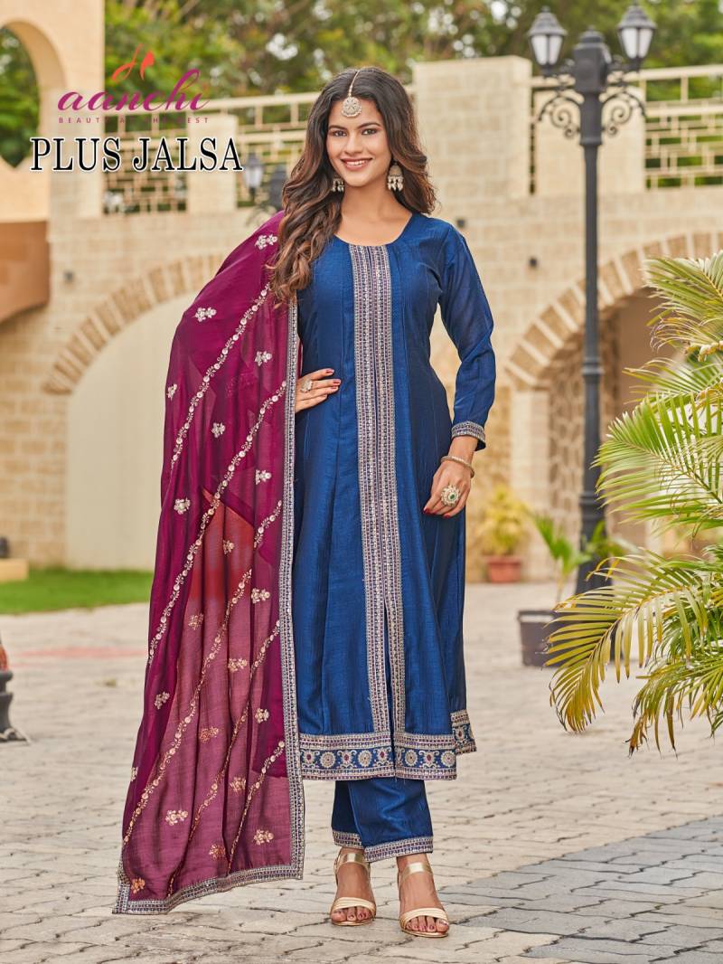 Aanchi Plus Jalsa Vichitra Silk Casual Wear Kurti Pant And Dupatta