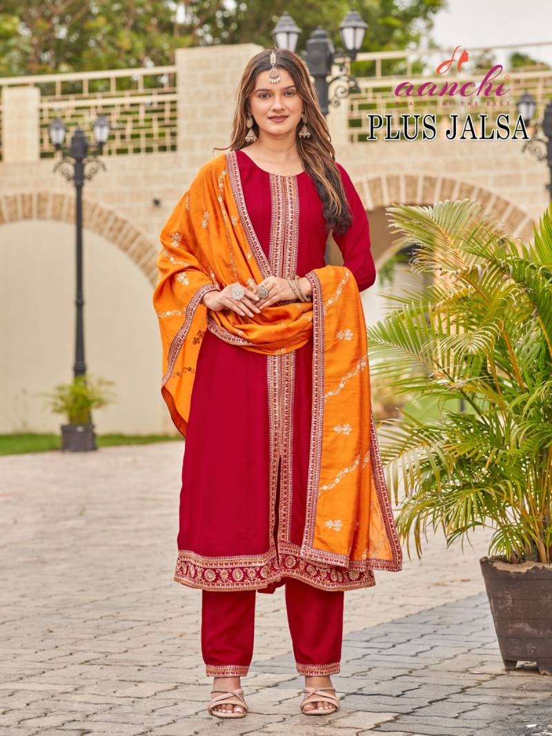 Aanchi Plus Jalsa Vichitra Silk Casual Wear Kurti Pant And Dupatta