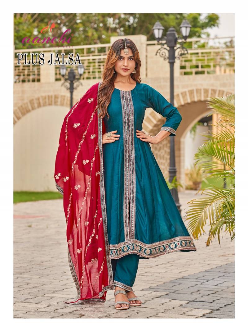 Aanchi Plus Jalsa Vichitra Silk Casual Wear Kurti Pant And Dupatta