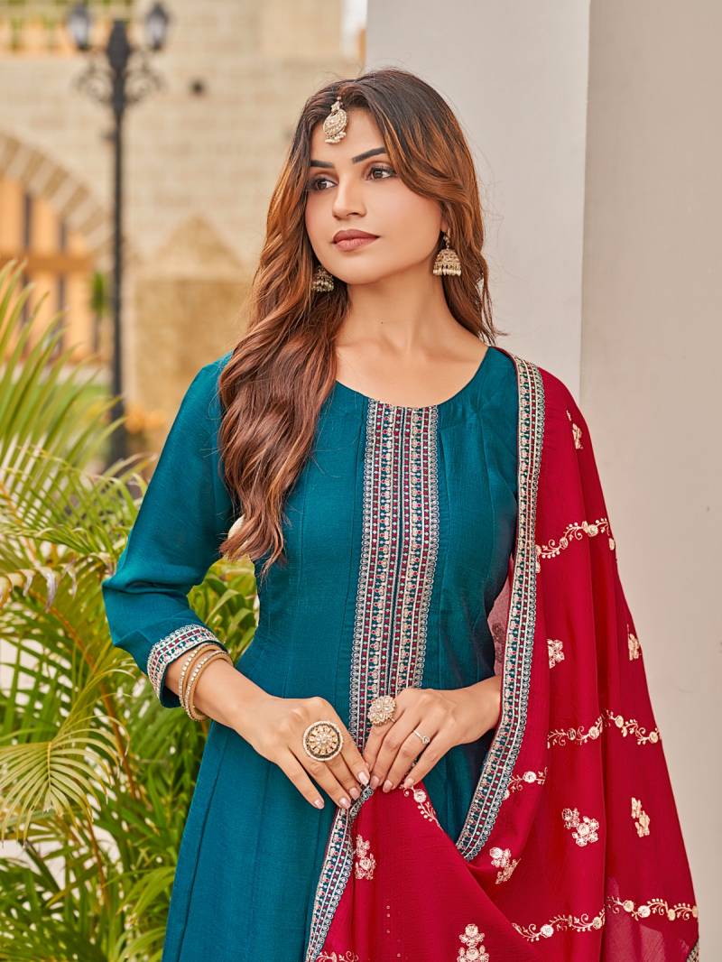 Aanchi Plus Jalsa Vichitra Silk Casual Wear Kurti Pant And Dupatta