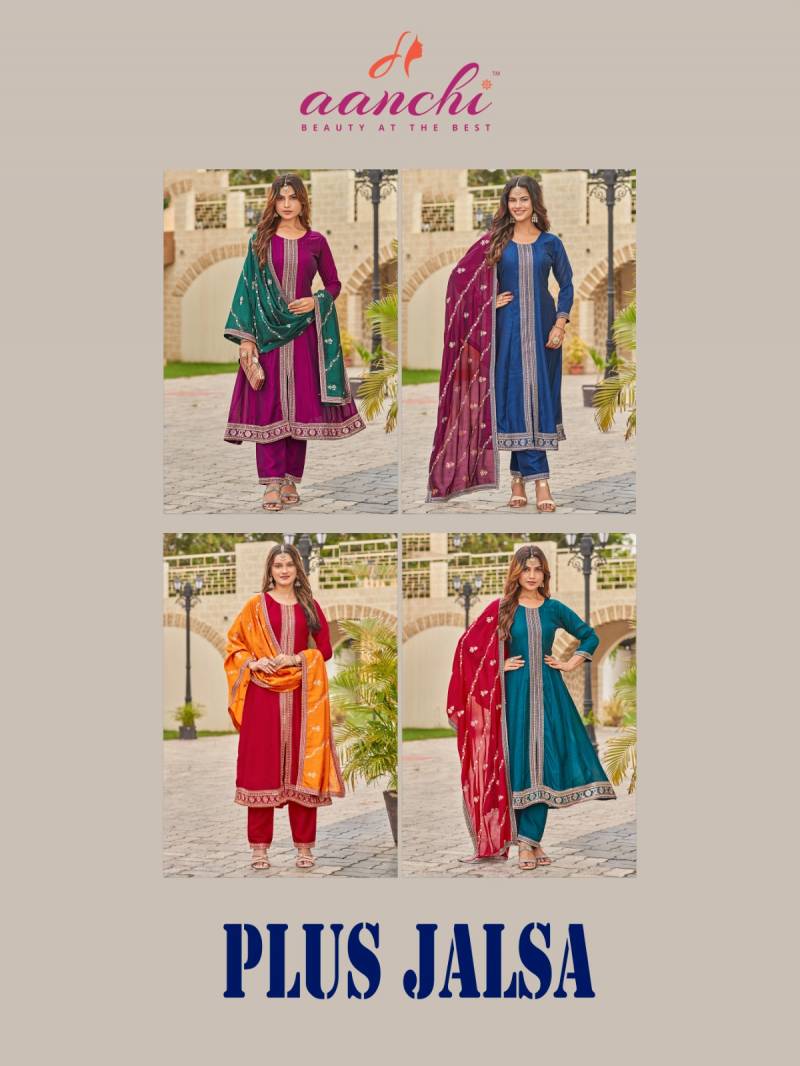 Aanchi Plus Jalsa Vichitra Silk Casual Wear Kurti Pant And Dupatta