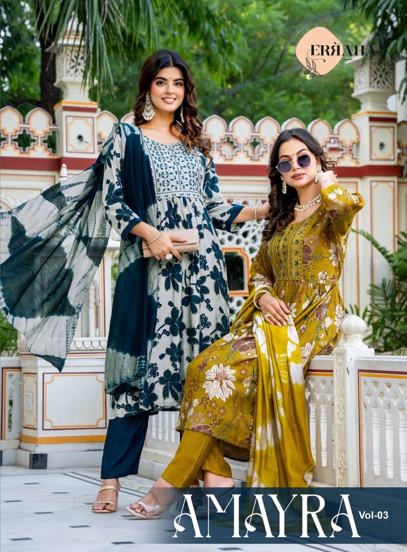 Erraha Amayra Vol 3 Readymade Vertican Printed Kurti With Bottom Dupatta
