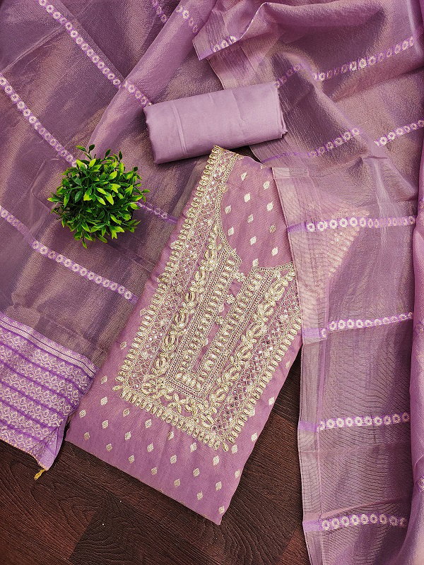 Navya Suit 174 Party Wear Unstitched Embroidery Worked Shimmer Butti Silk top with Bottom and Dupatta Suit