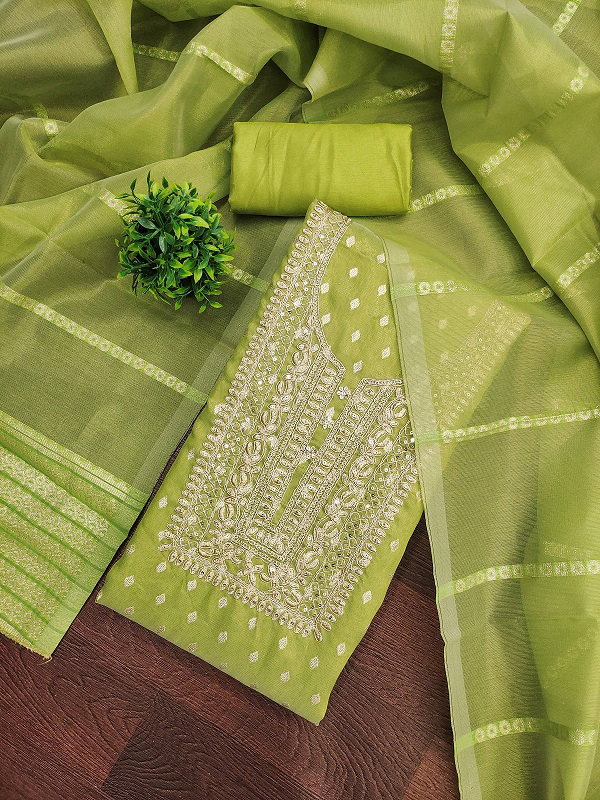 Navya Suit 174 Party Wear Unstitched Embroidery Worked Shimmer Butti Silk top with Bottom and Dupatta Suit