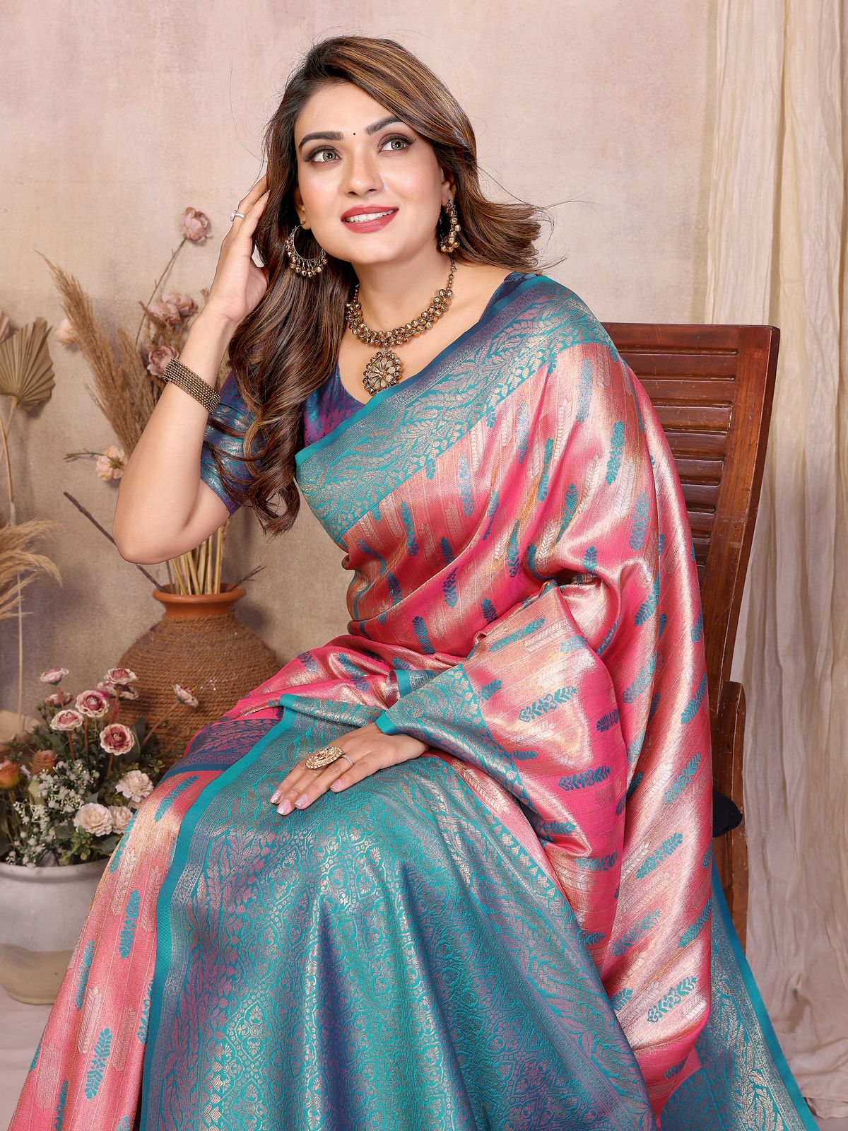 Lekha VC Neela Banarasi Tissue Silk All Over Weaving Saree