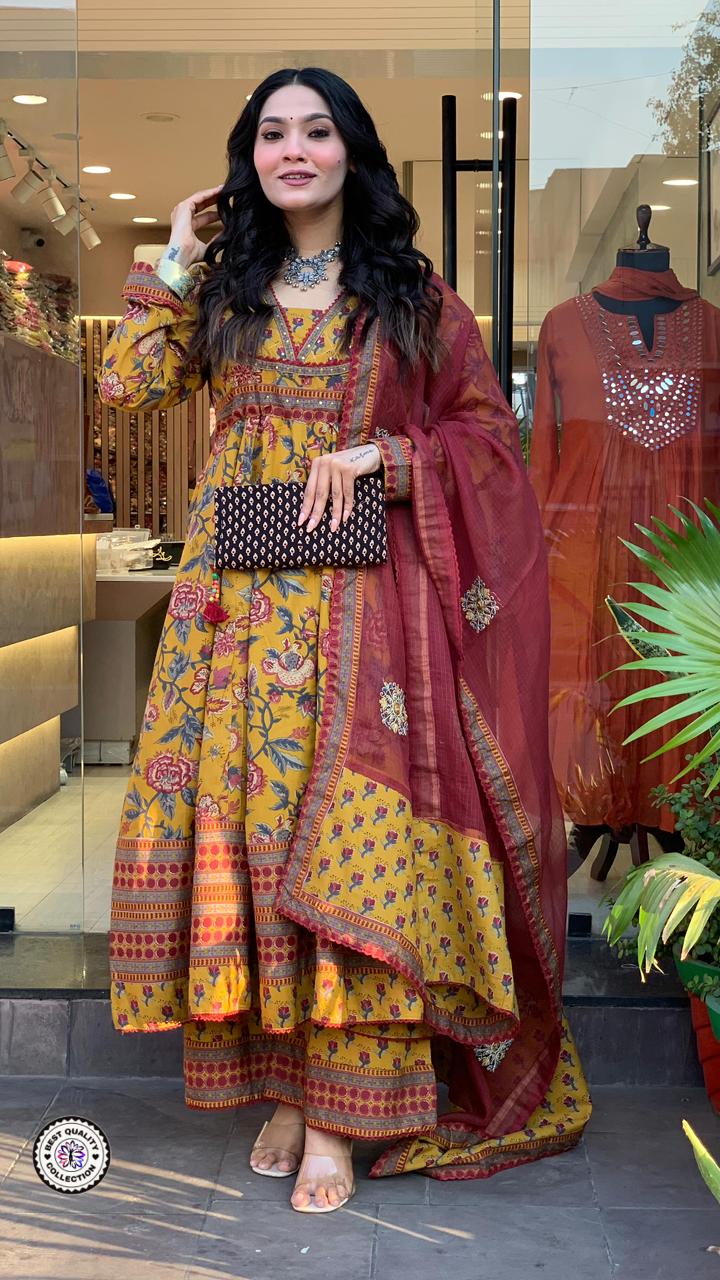 Lekha KL 3106 Cotton Printed Full Flair Kurti Bottom With Dupatta