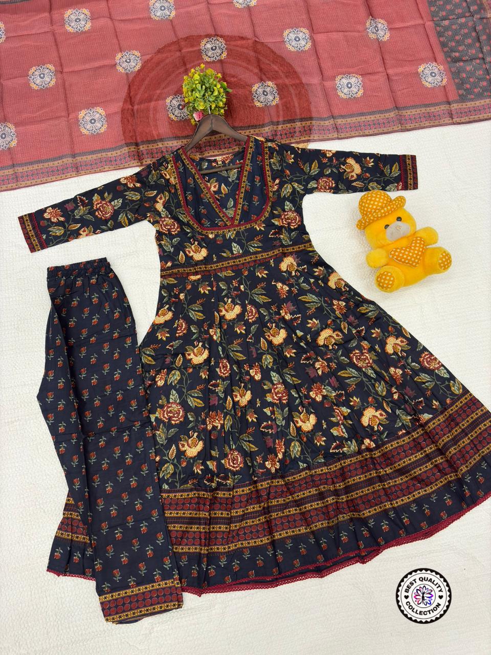 Lekha KL 3106 Cotton Printed Full Flair Kurti Bottom With Dupatta