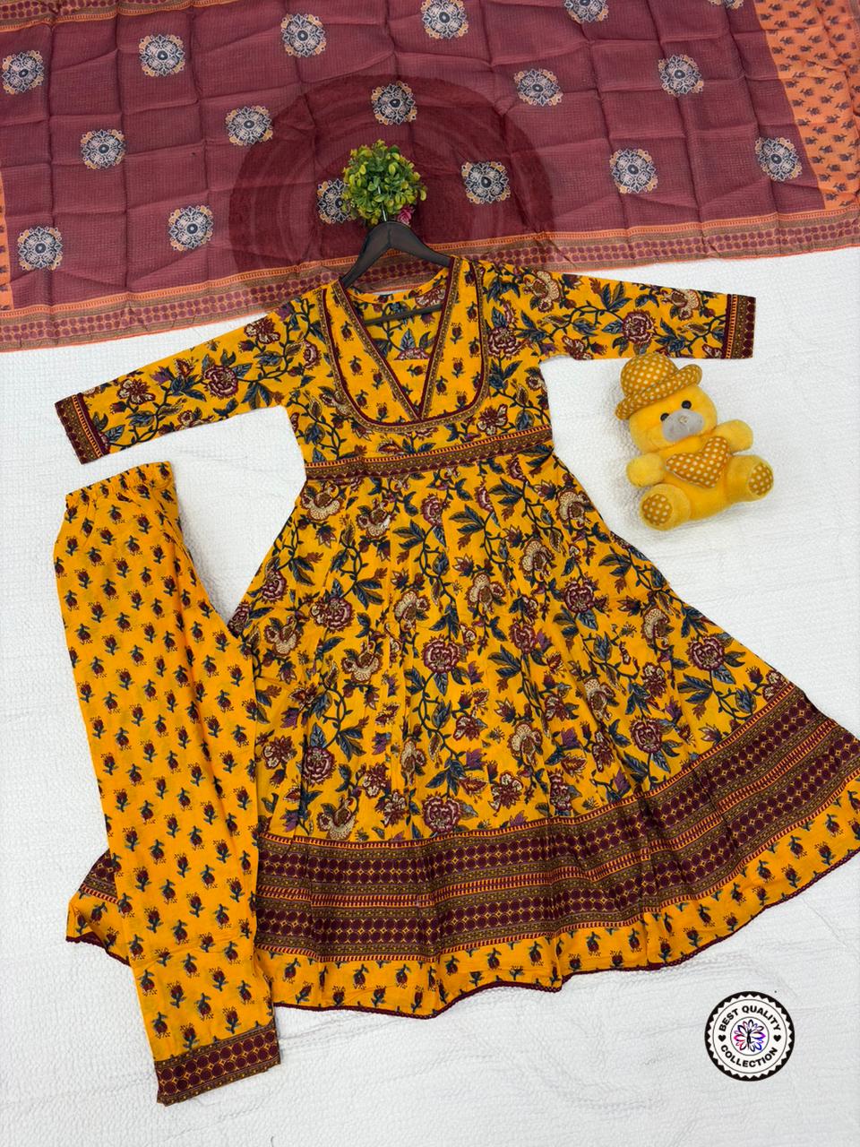 Lekha KL 3106 Cotton Printed Full Flair Kurti Bottom With Dupatta