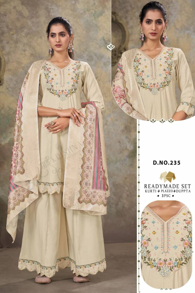 Alinee 234 And 235 Roman Silk Embroidery Work Kurti Pant And Dupatta
